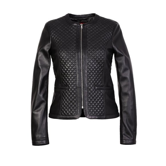 GILLE WOMENS DIAMOND PATTERNED LEATHER JACKET - Picture 1 of 4